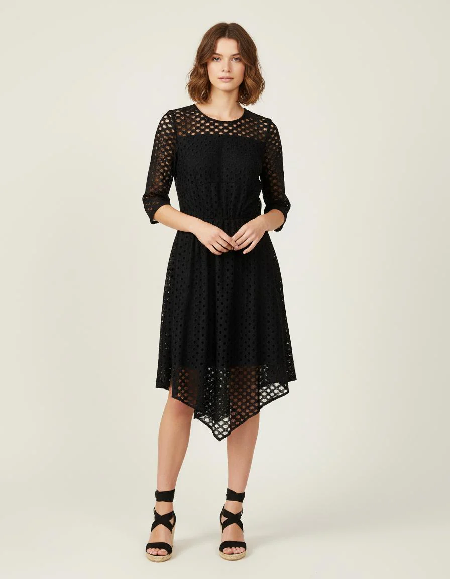 Robe Longue Asymétrique En Dentelle - Taille S/36