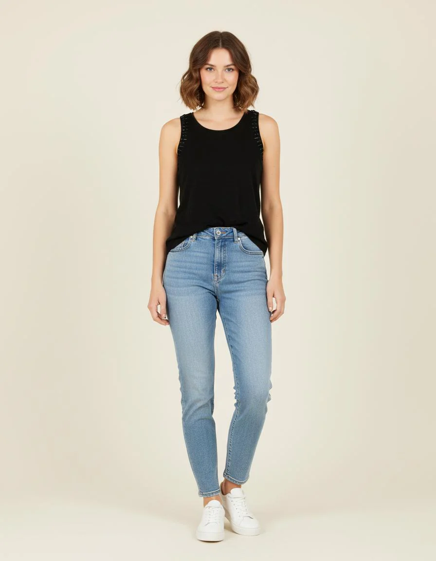 Débardeur En Lin Avec Bijoux Brodés - Taille S/36