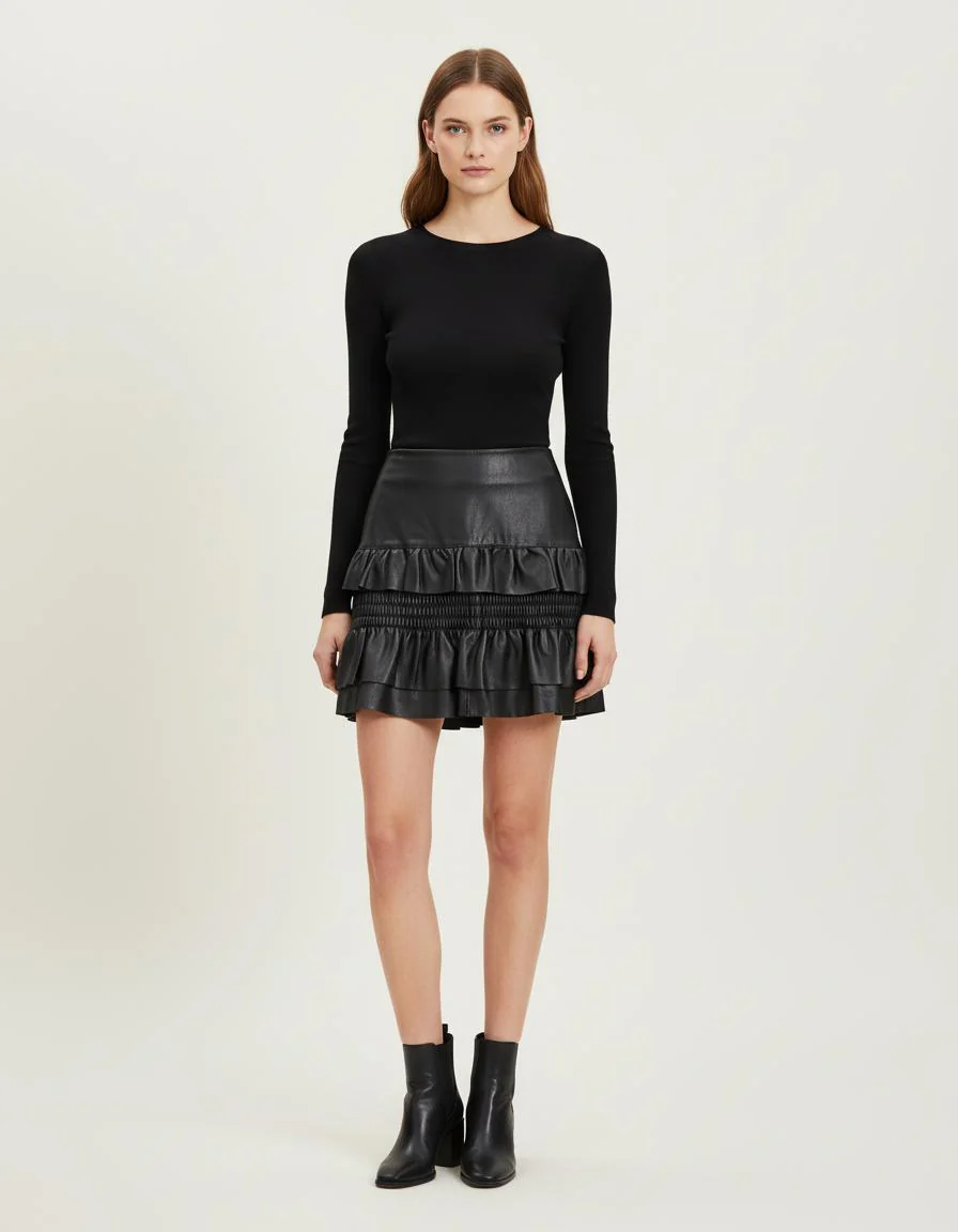 Jupe En Cuir À Volants - Taille XS/34