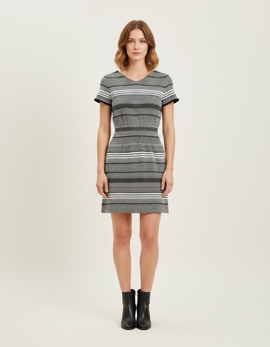 Robe En Maille Bicolore À Smocks - Taille S/36