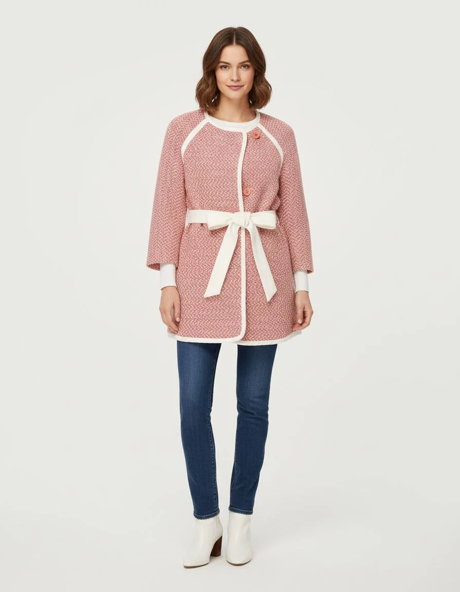 Manteau En Jacquard À Nouer À La Taille - Taille S/36