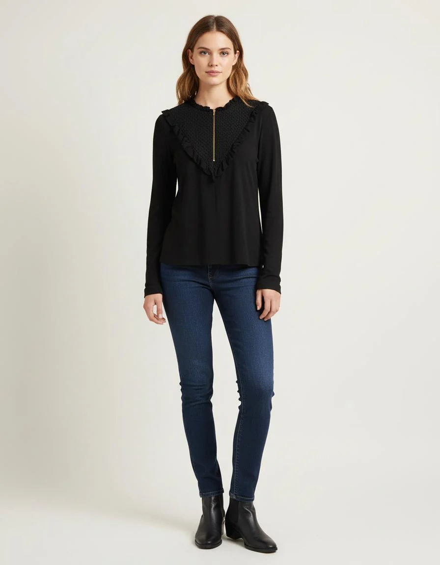 Top Bi-Matière Avec Collerette - Taille S/36