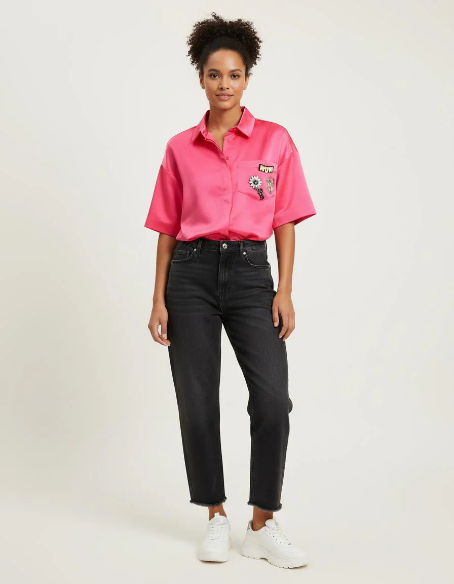 Chemise En Satin À Bijoux Sur La Poche - Taille XS/34