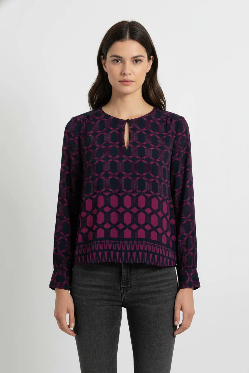 Blouse Bleu marine et Fuchsia - Taille XXL/44