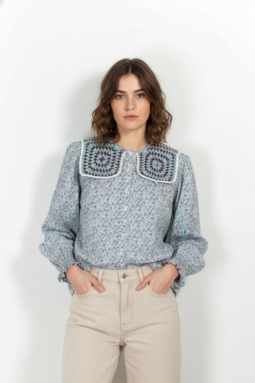 Blouse Bleue et Violette - Taille XS/34