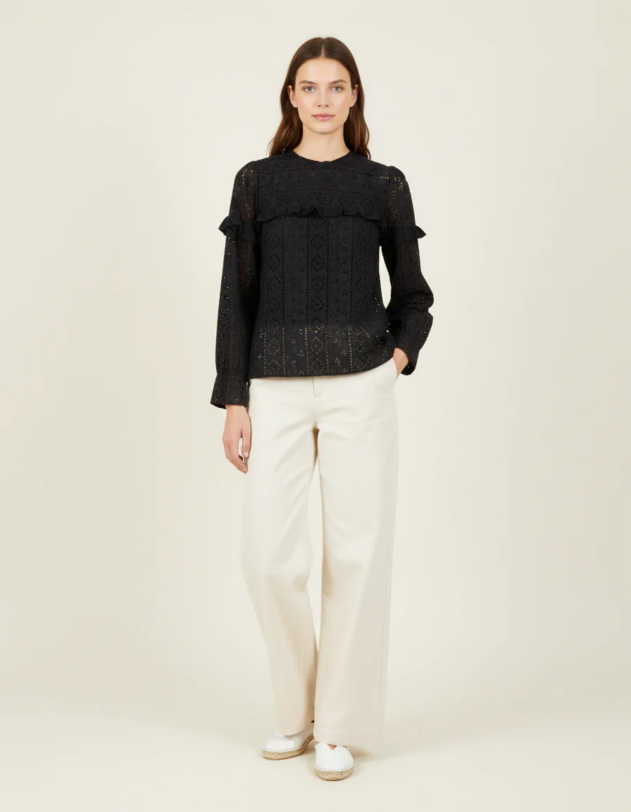 Blouse bleue foncée brodée - Taille S/36