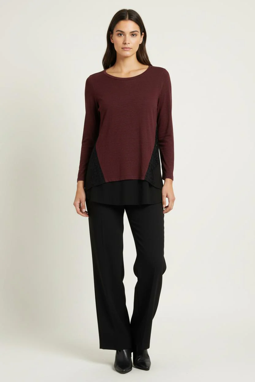 Blouse Bordeaux et Noire - Taille S/36