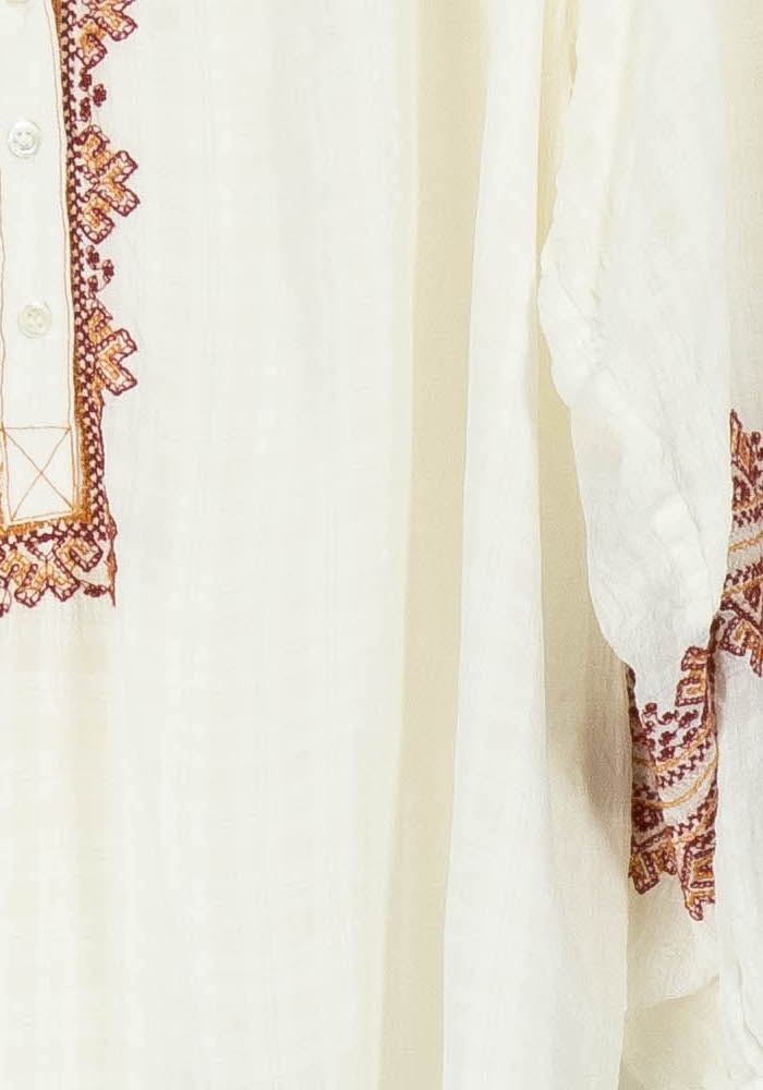 Blouse Brodée Beige et Marron - Taille S/36 - Image 3