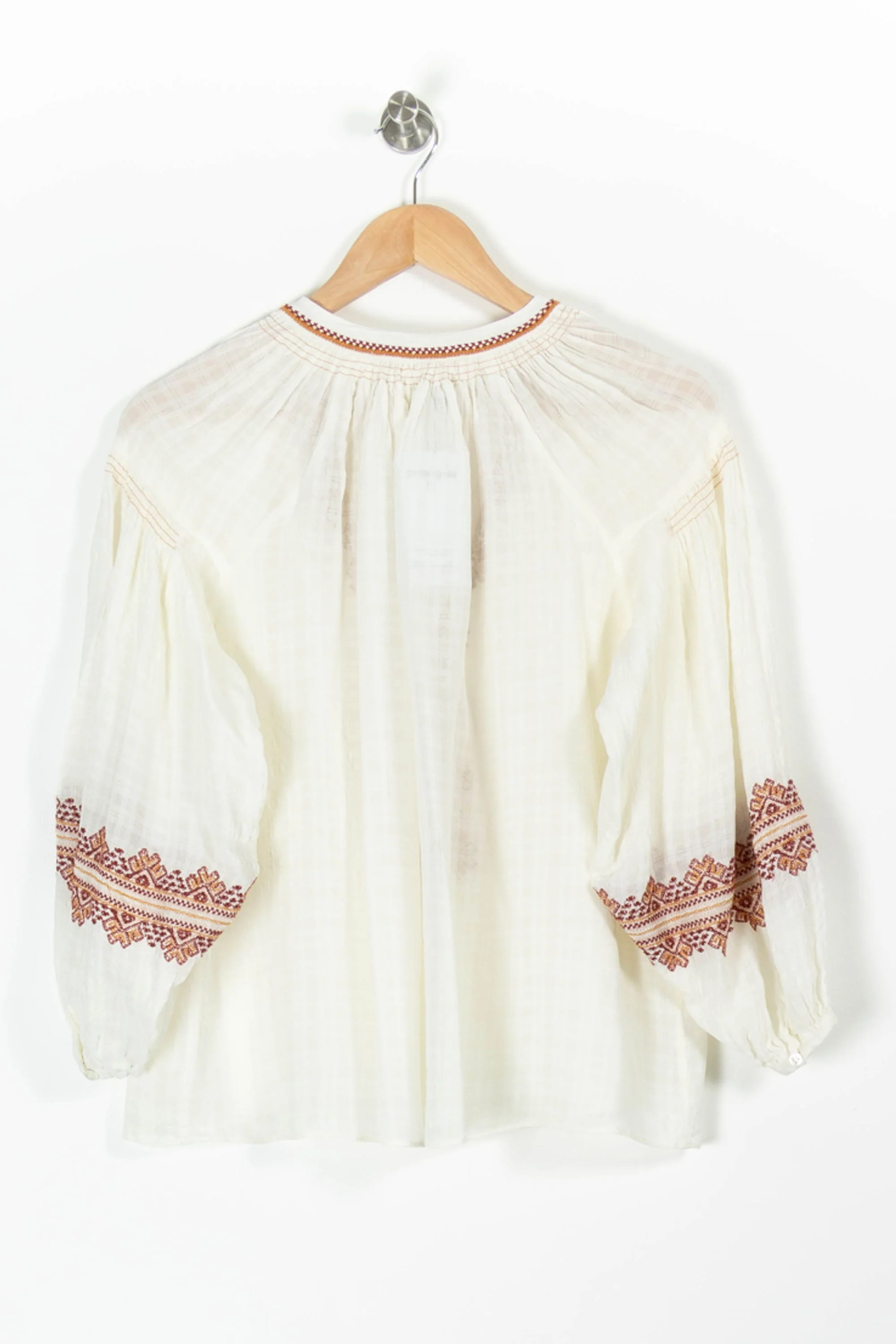 Blouse Brodée Beige et Marron - Taille S/36 - Image 4