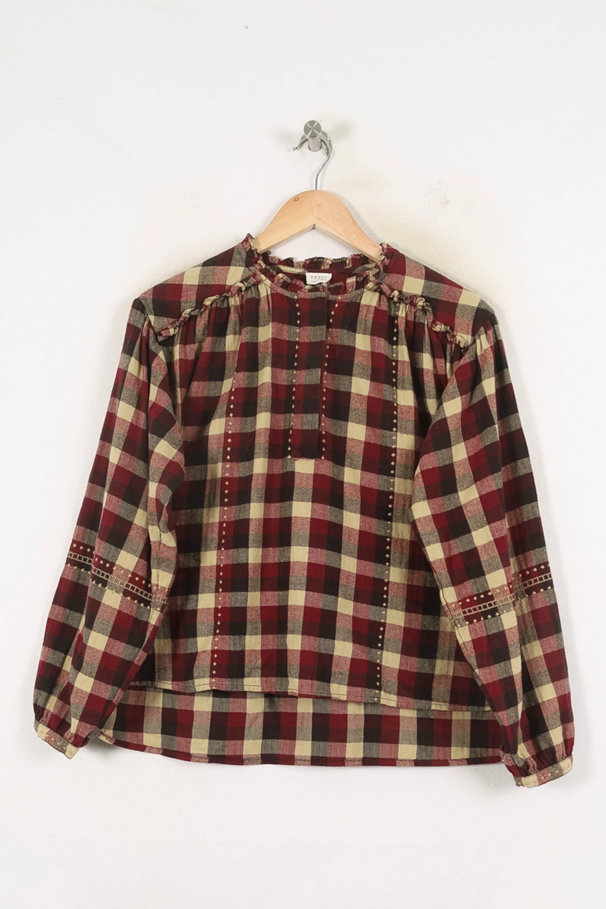 Blouse Carreaux Bordeaux et Beige - Taille XS/34 - Image 2