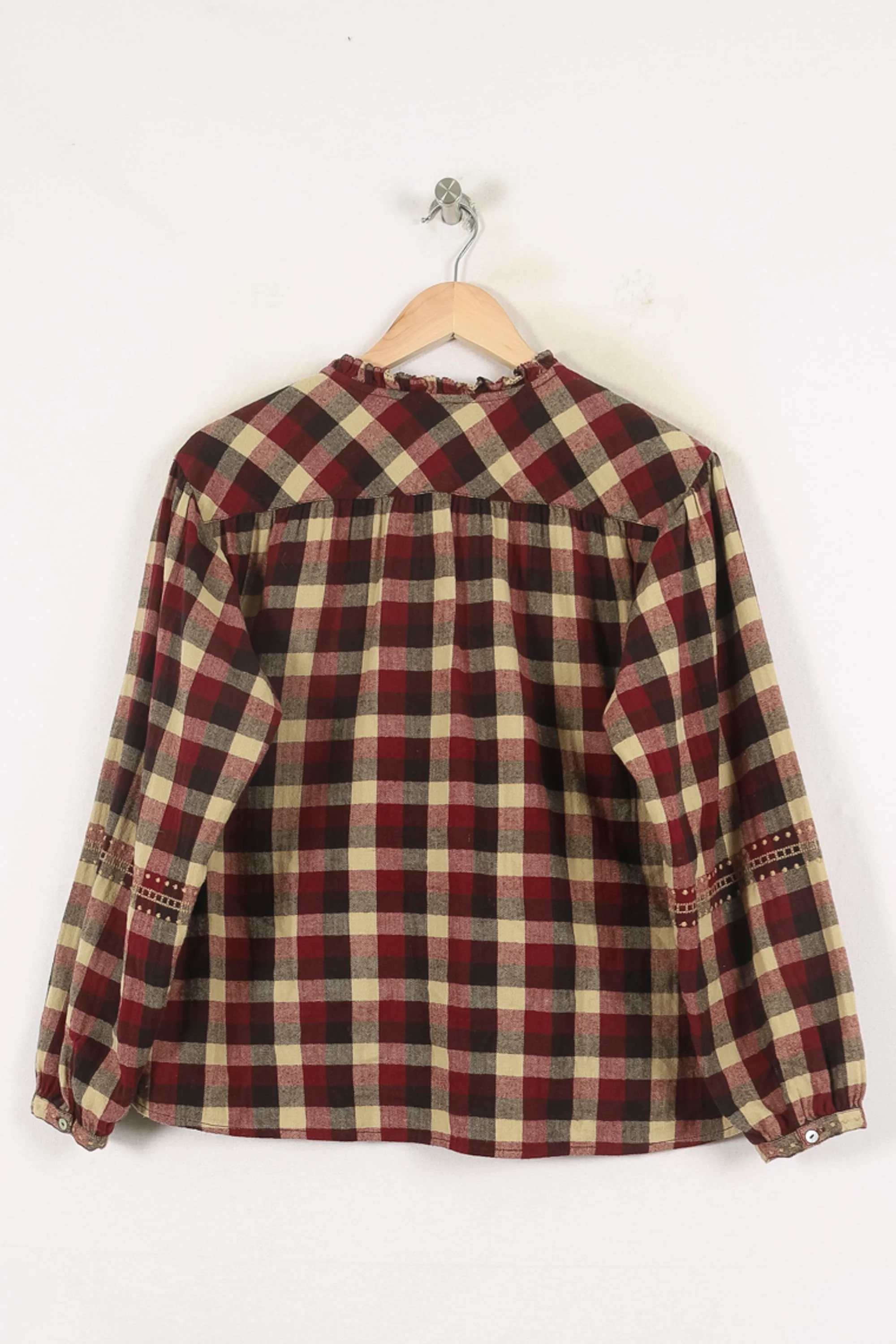 Blouse Carreaux Bordeaux et Beige - Taille XS/34 - Image 4