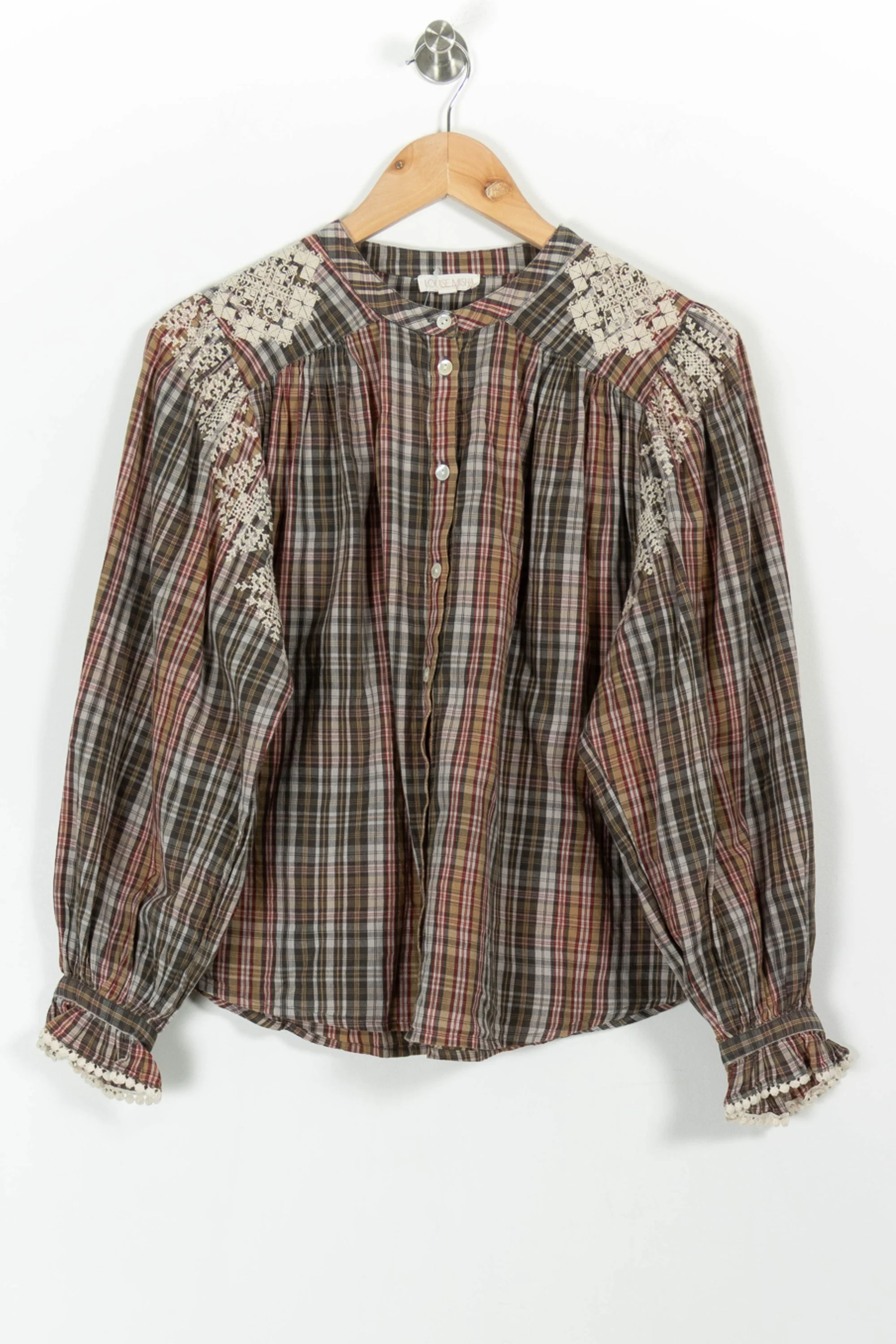 Blouse Carreaux Marron et Beige - Taille XS/34 - Image 2