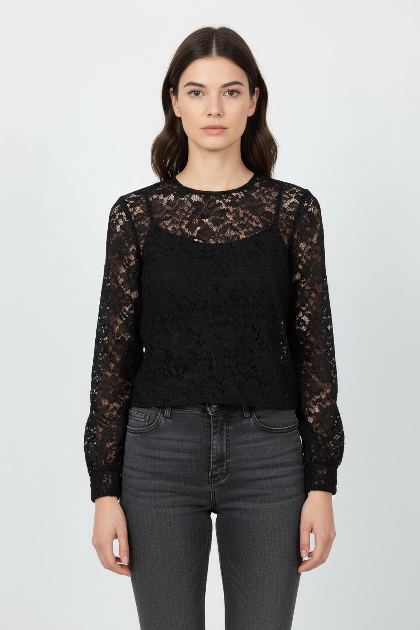 Blouse en Dentelle Noire - Taille M/38