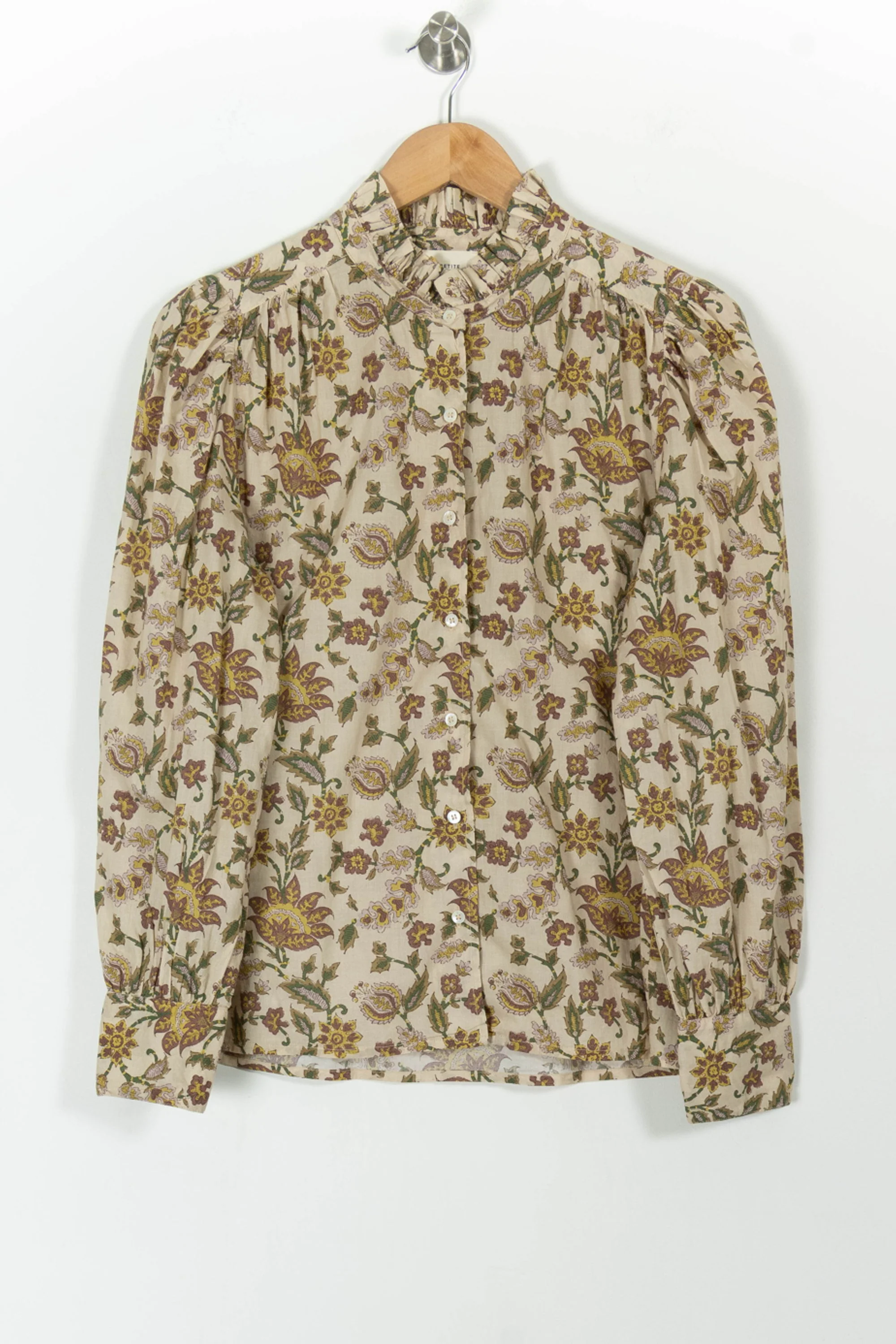 Blouse Fleurie Beige et Verte - Taille L/40 - Image 2