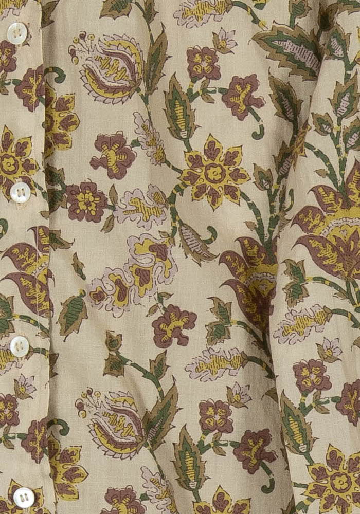 Blouse Fleurie Beige et Verte - Taille L/40 - Image 3
