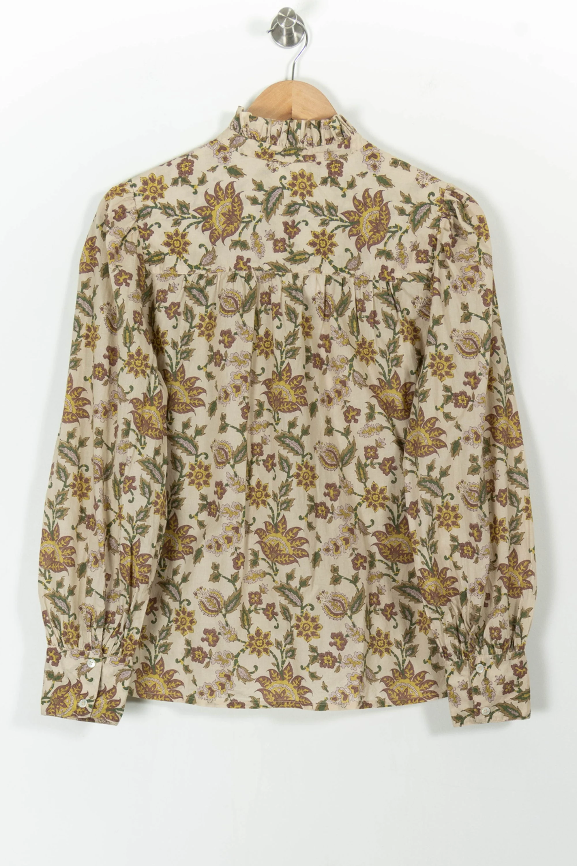 Blouse Fleurie Beige et Verte - Taille L/40 - Image 4