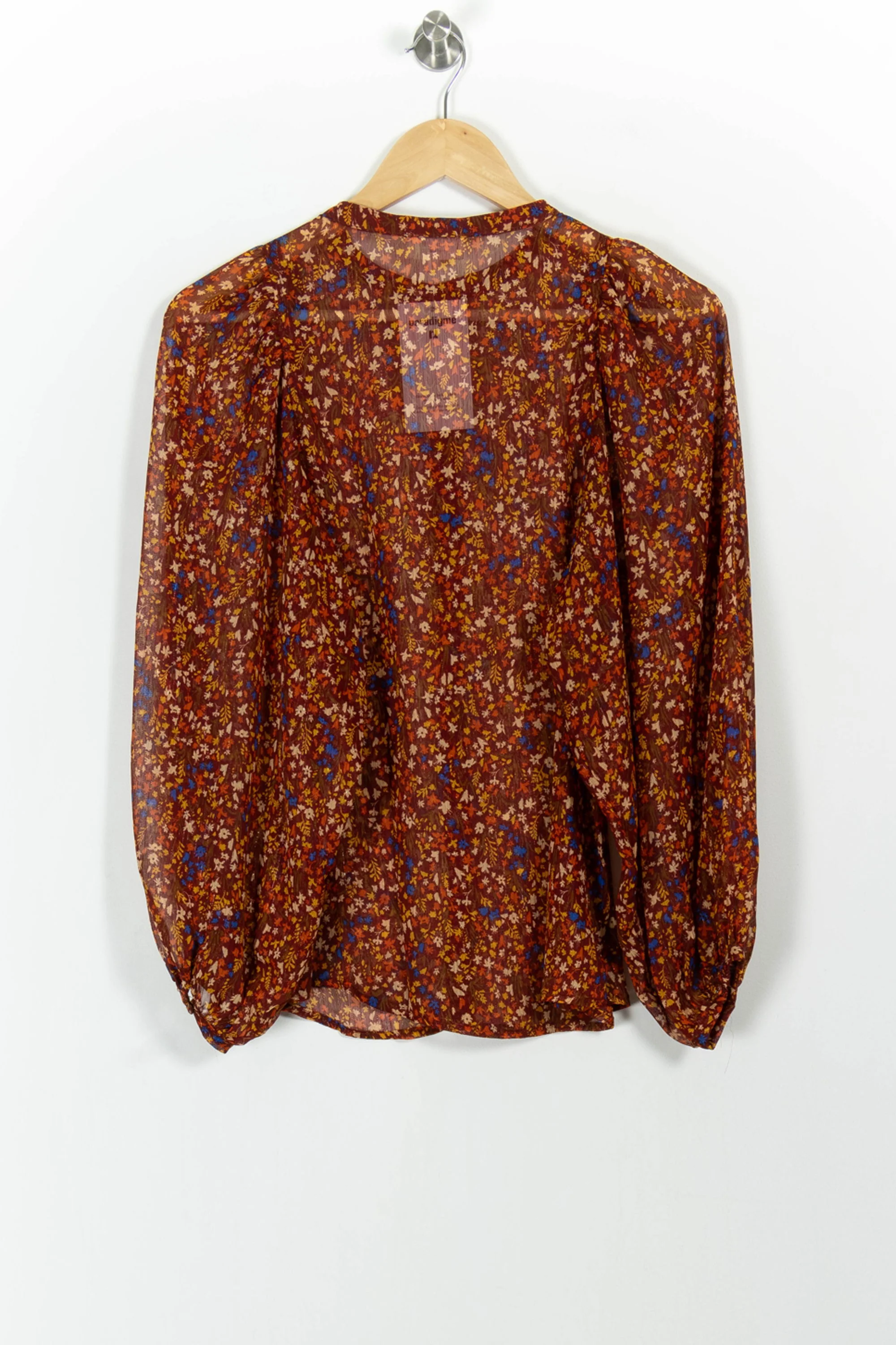 Blouse Fleurie Bordeaux et Bleu - Taille XS/34 - Image 4