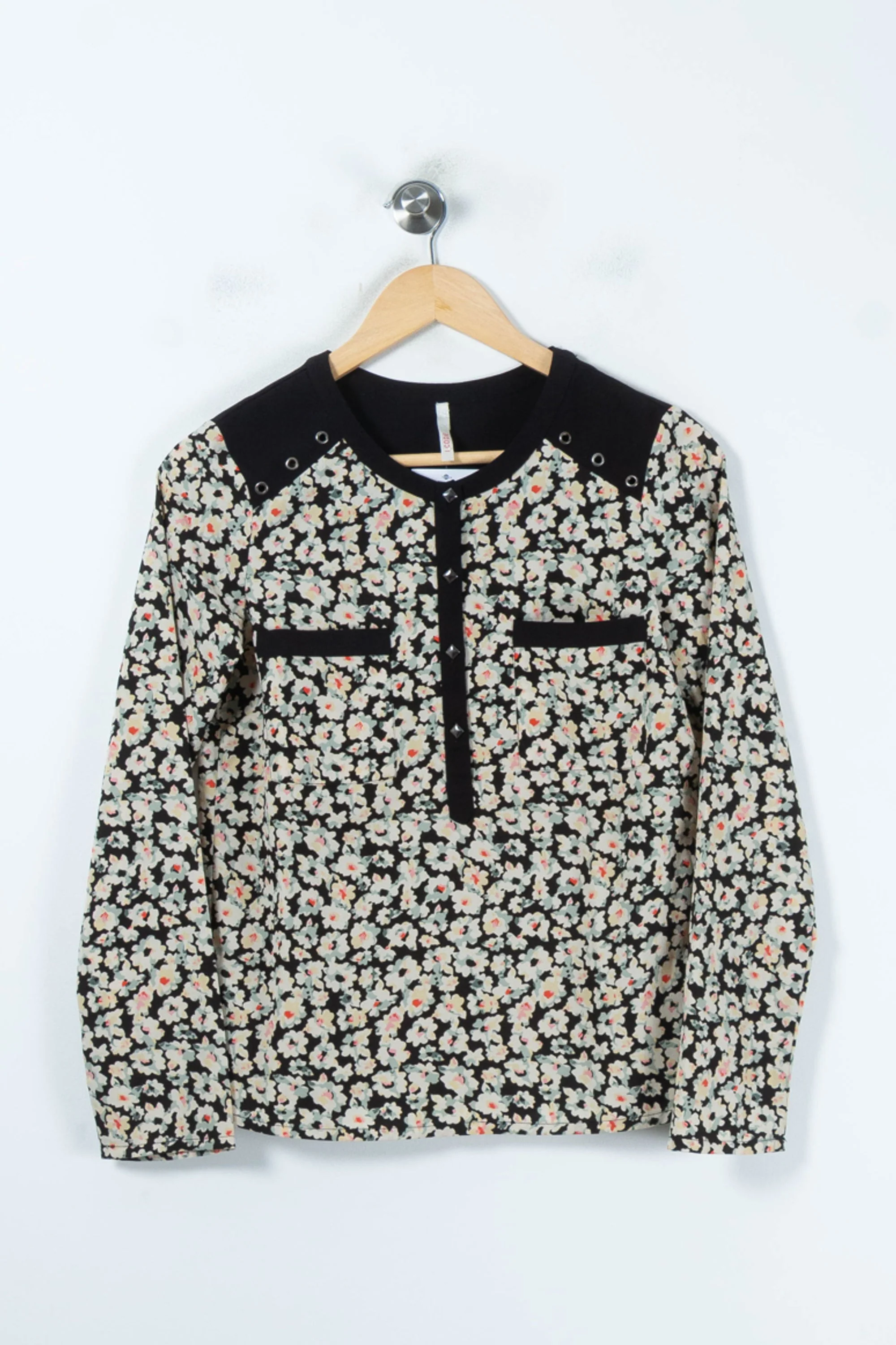 Blouse Fleurie Noire et Blanche - Taille XS/34 - Image 2