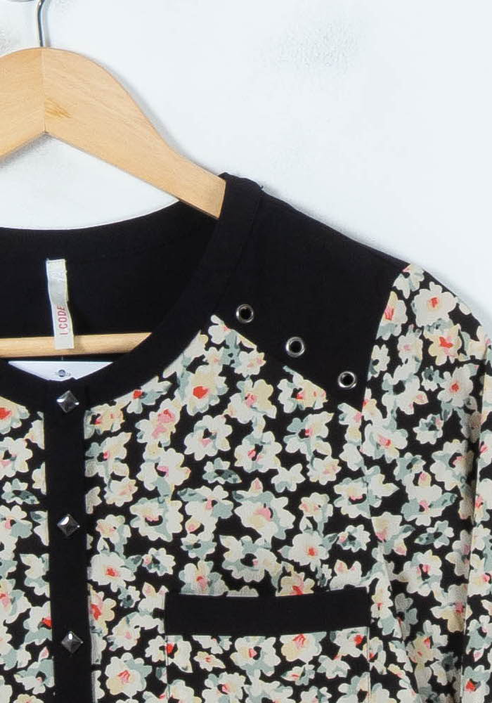 Blouse Fleurie Noire et Blanche - Taille XS/34 - Image 3