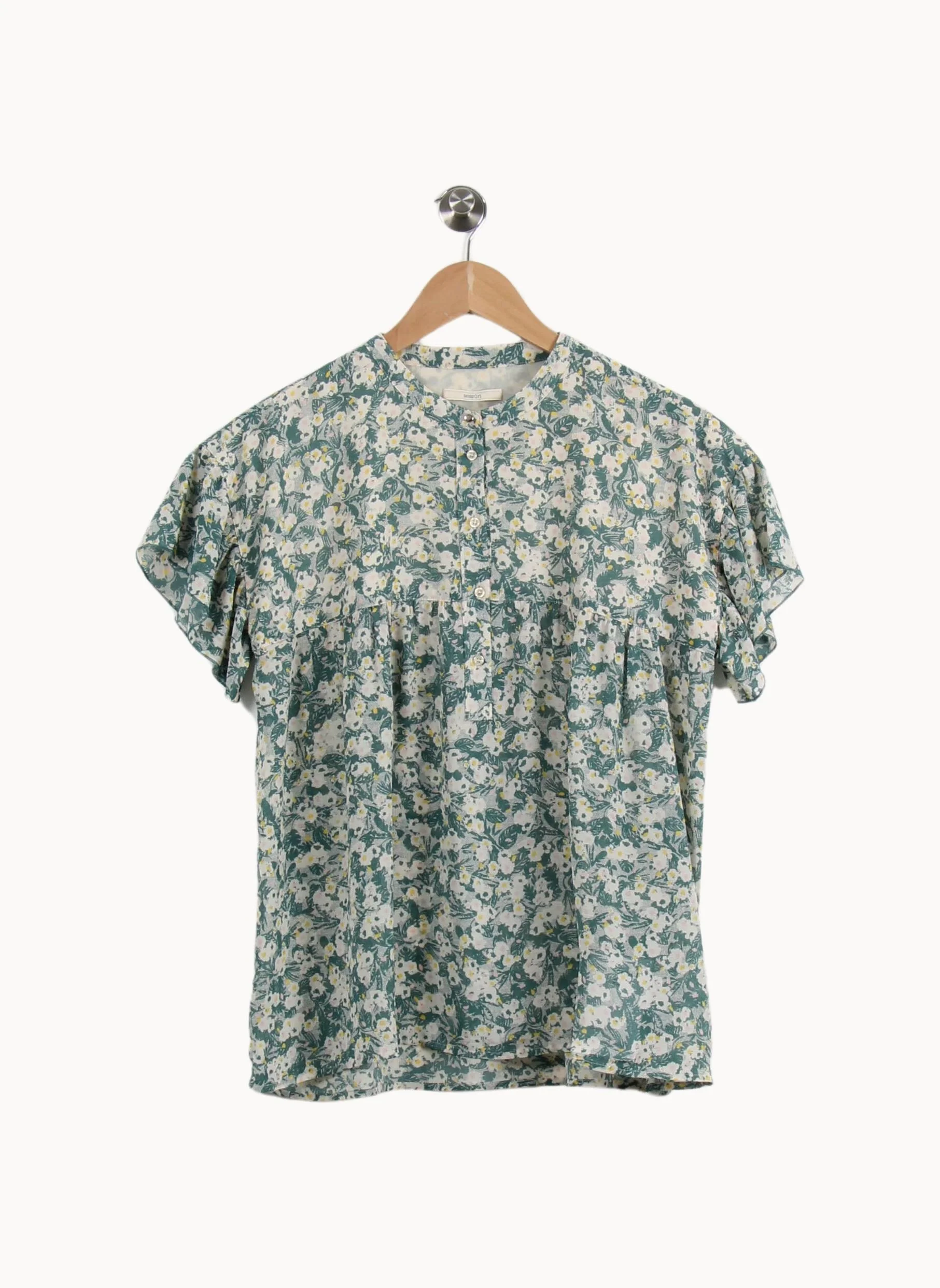 Blouse Fleurie Verte et Blanche - Taille S/36 - Image 2