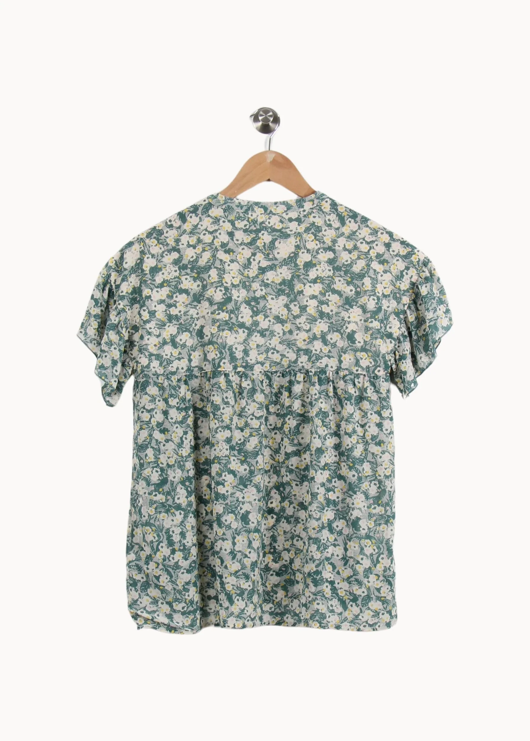 Blouse Fleurie Verte et Blanche - Taille S/36 - Image 4