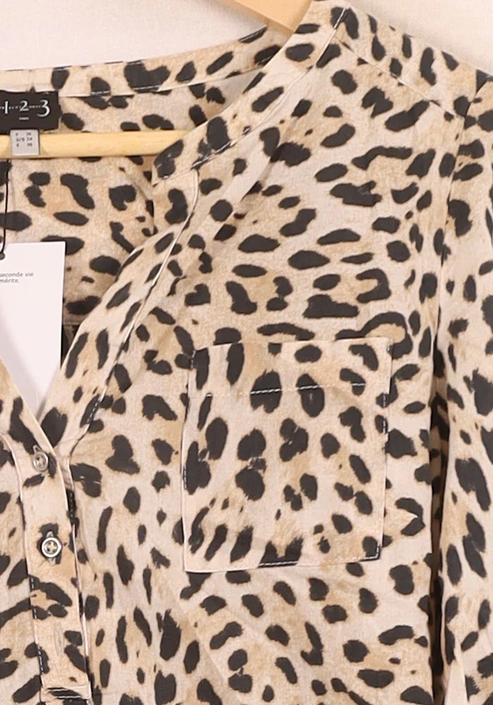 Blouse Léopard Beige et Noir - Taille S/36 - Image 3