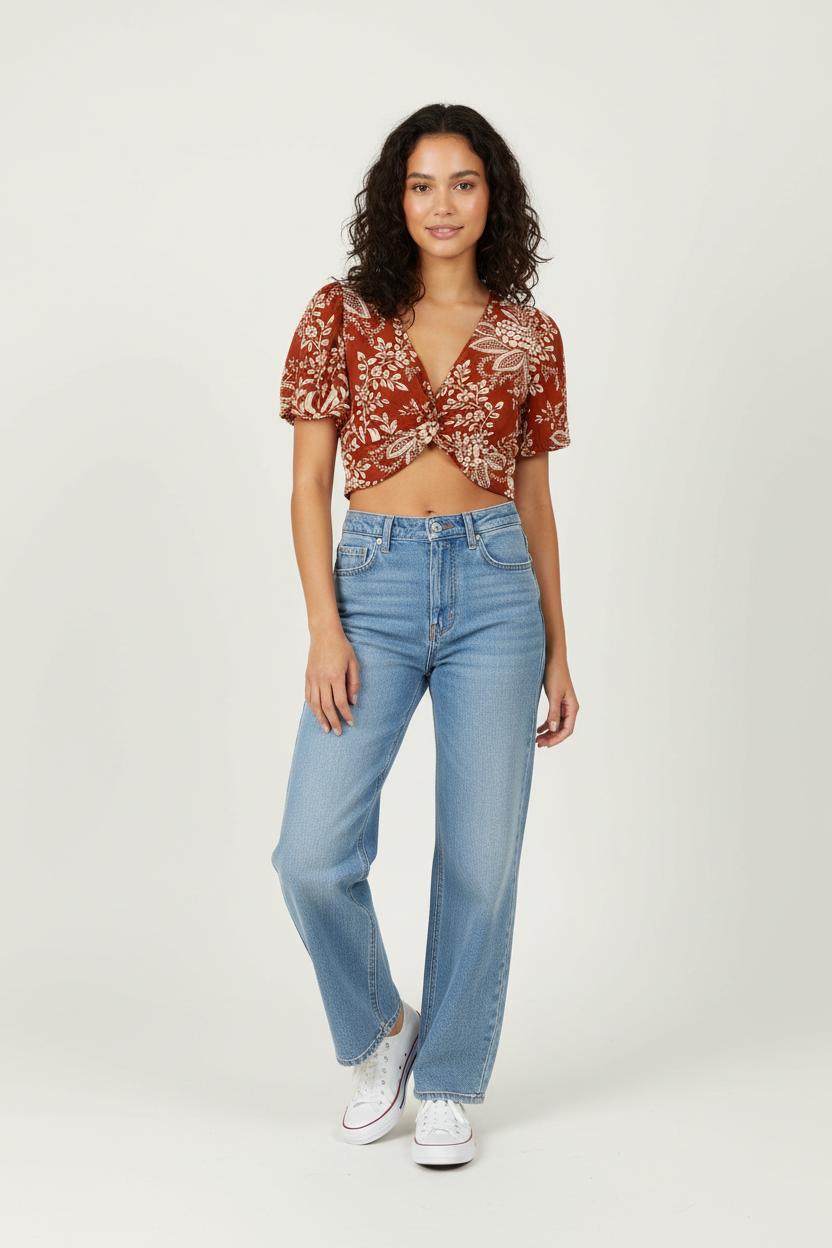 Blouse Marron et Blanche - Taille M/38