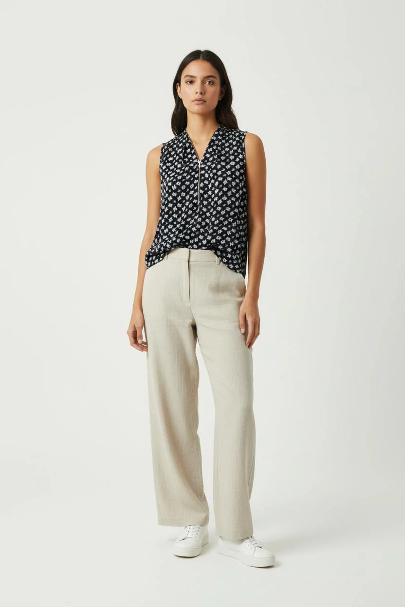 Blouse Noire à Motifs Blancs - Taille S/36