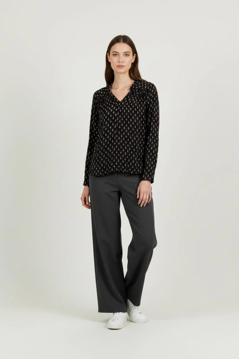 Blouse Noire à Motifs - Taille XS/34