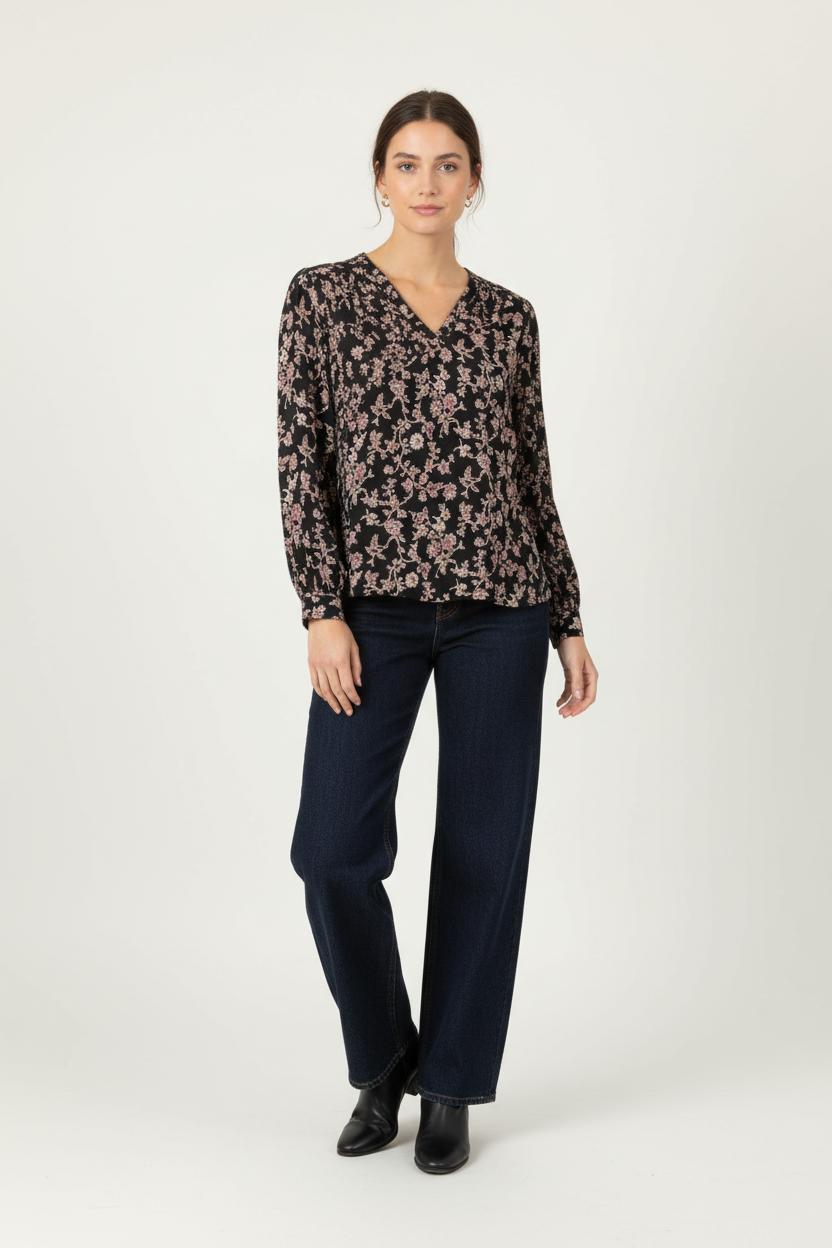 Blouse Noire et Fleurie - Taille S/36