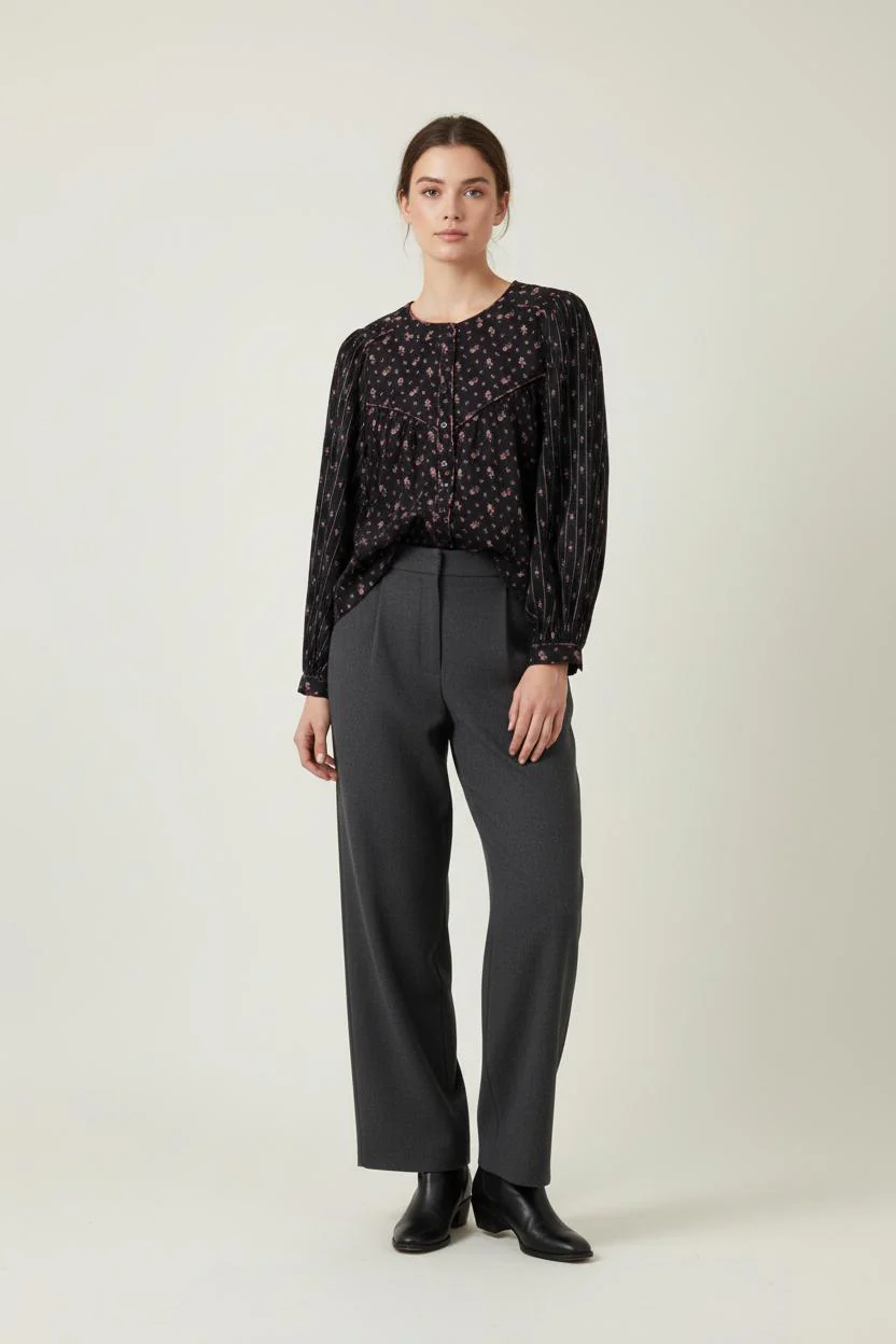 Blouse Noire et Rose - Taille L/40