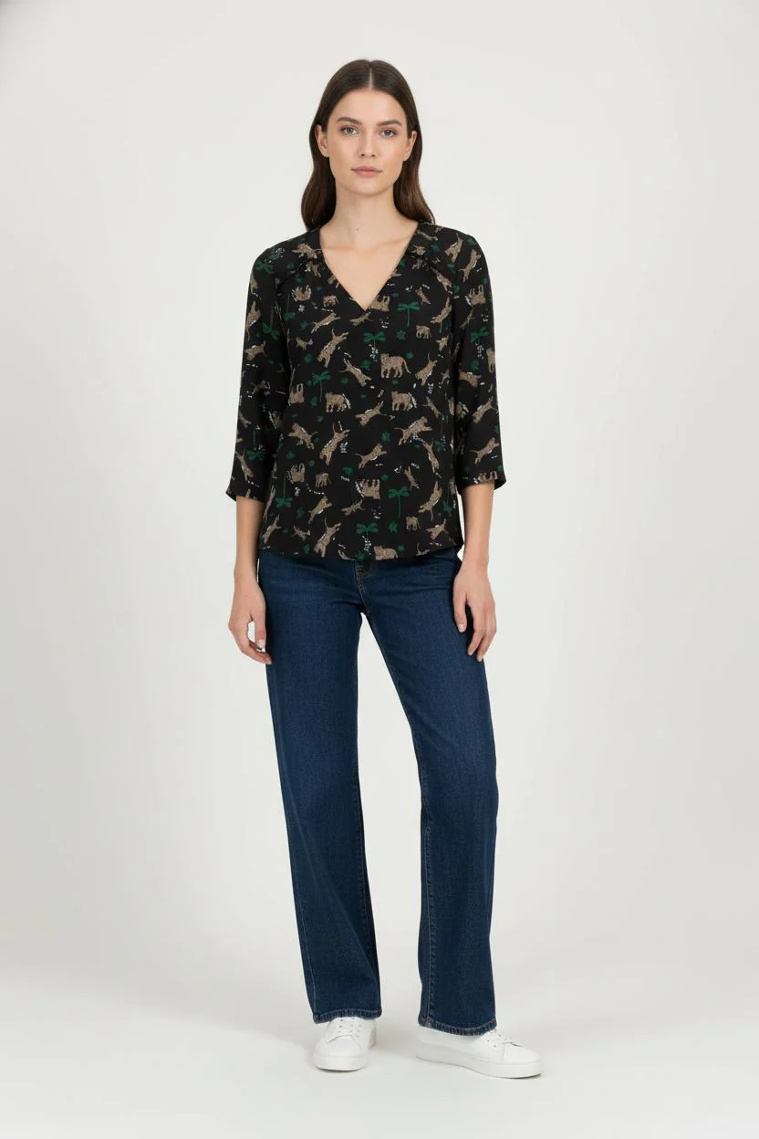 Blouse Noire et Verte - Taille S/36