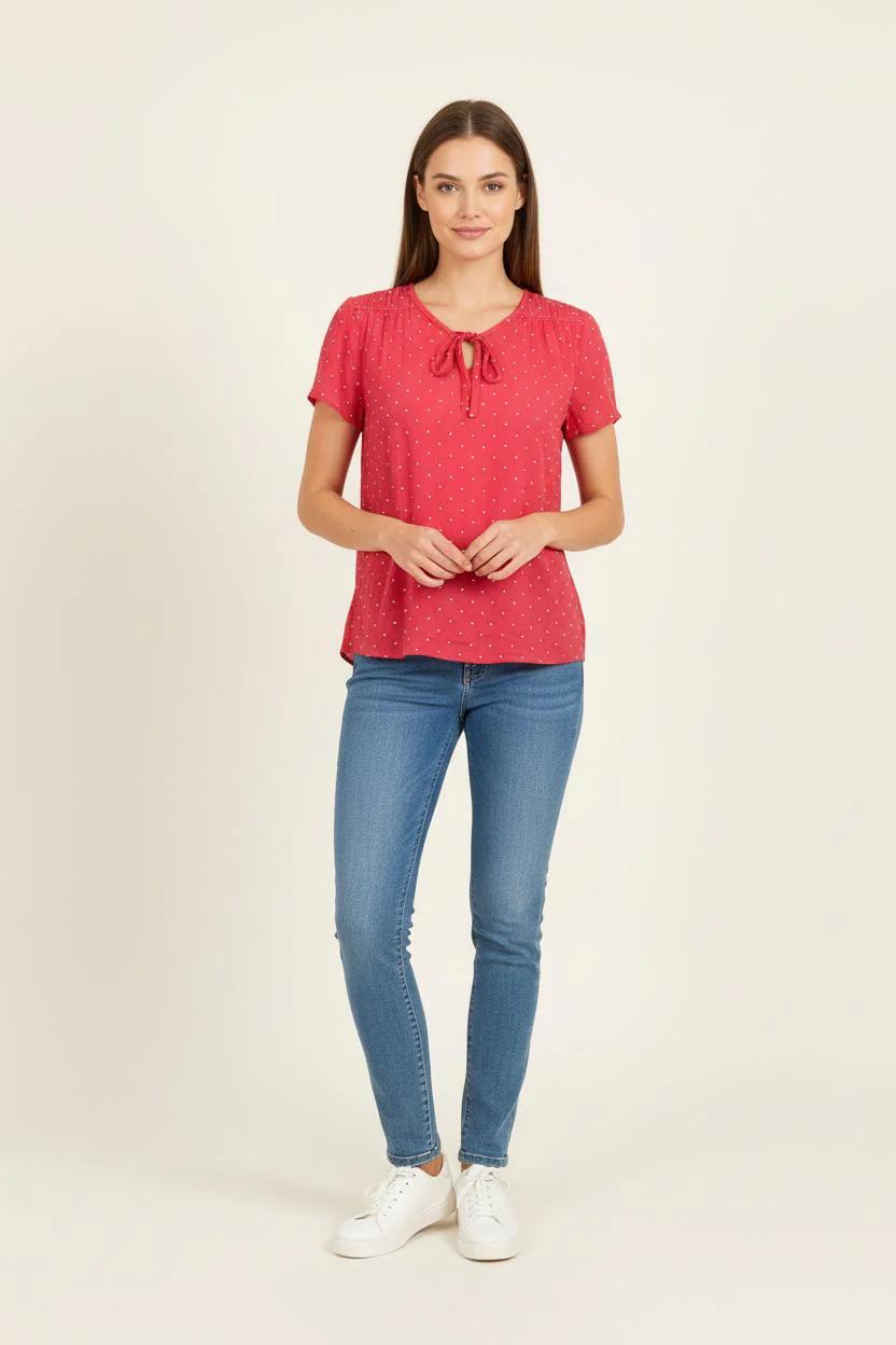 Blouse Rose à Pois Blancs - Taille S/36