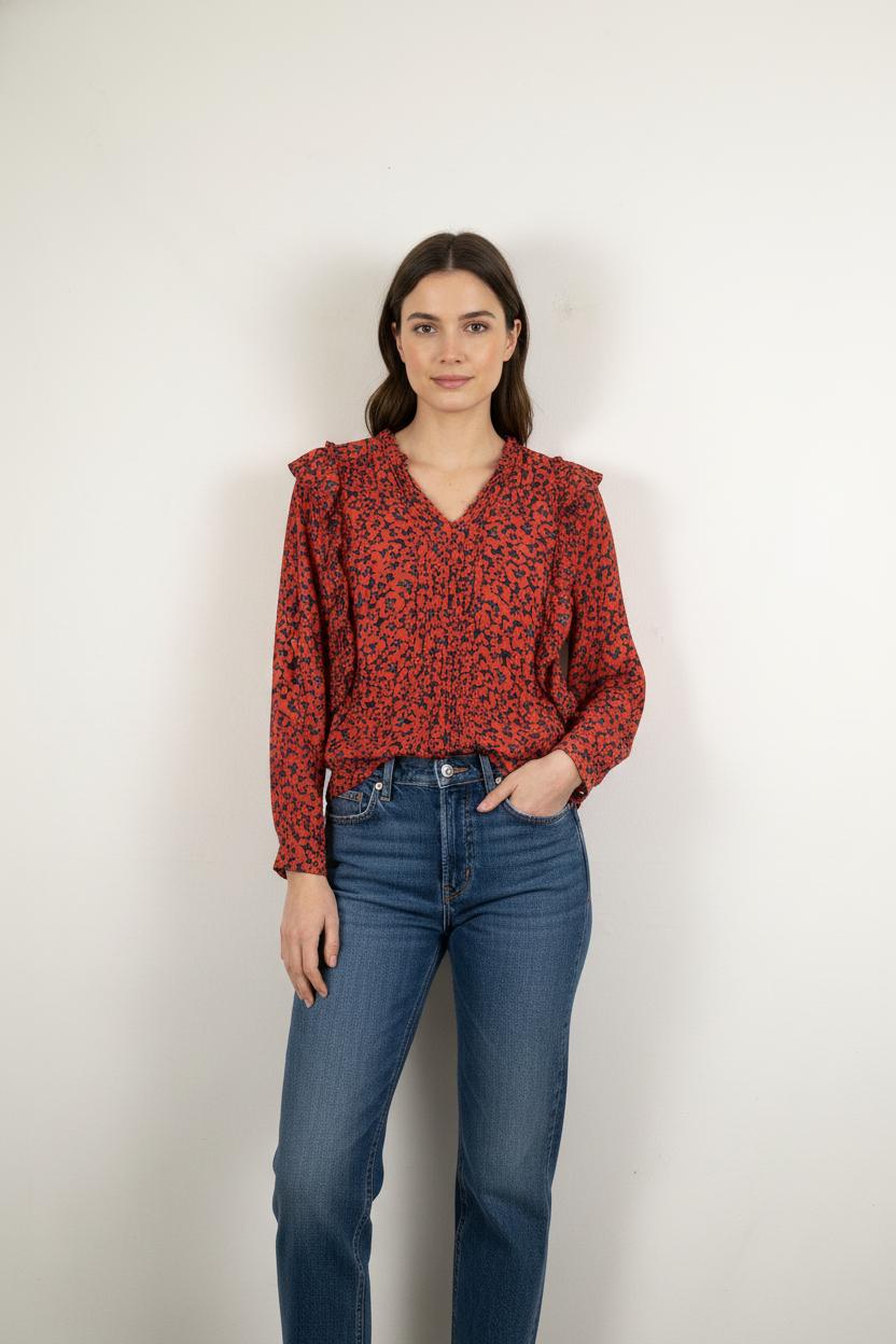 Blouse Rouge et Noire - Taille XS/34