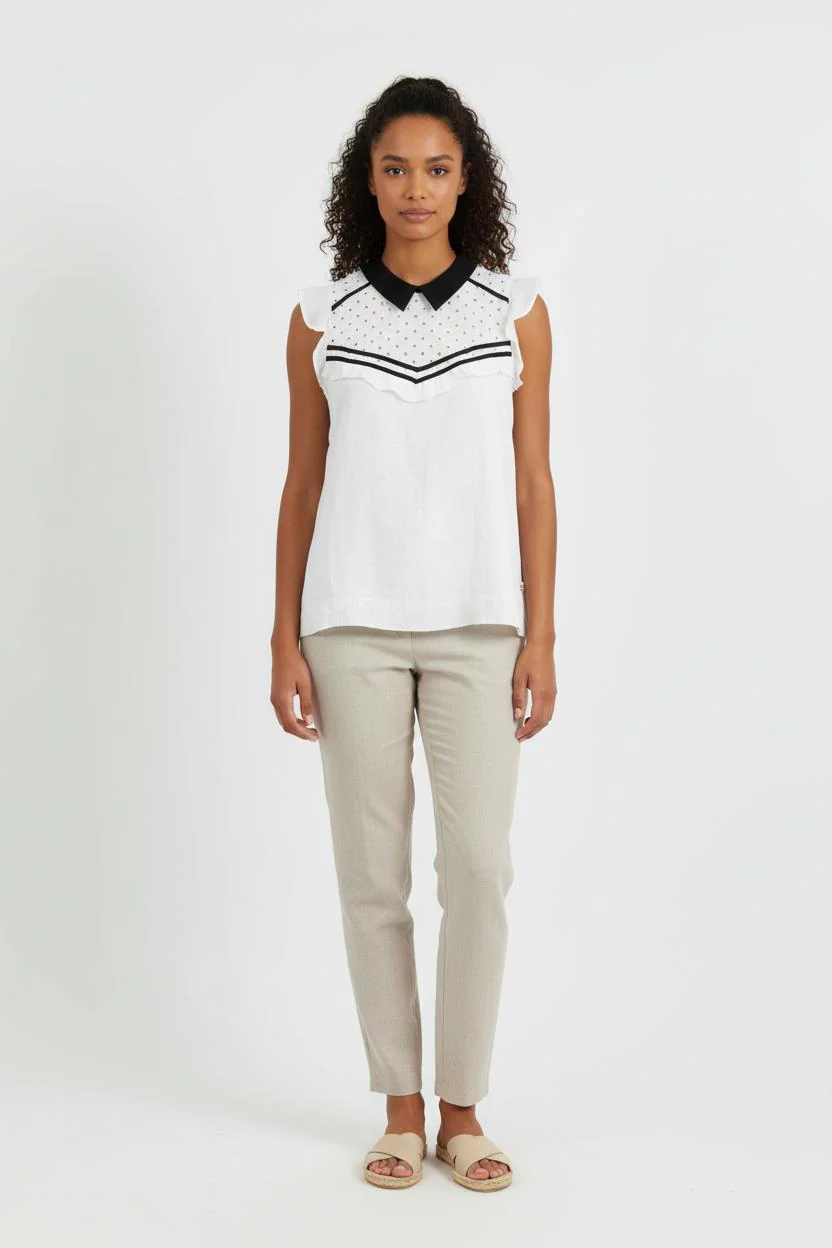 Blouse Sans Manches Blanche et Noire - Taille XS/34