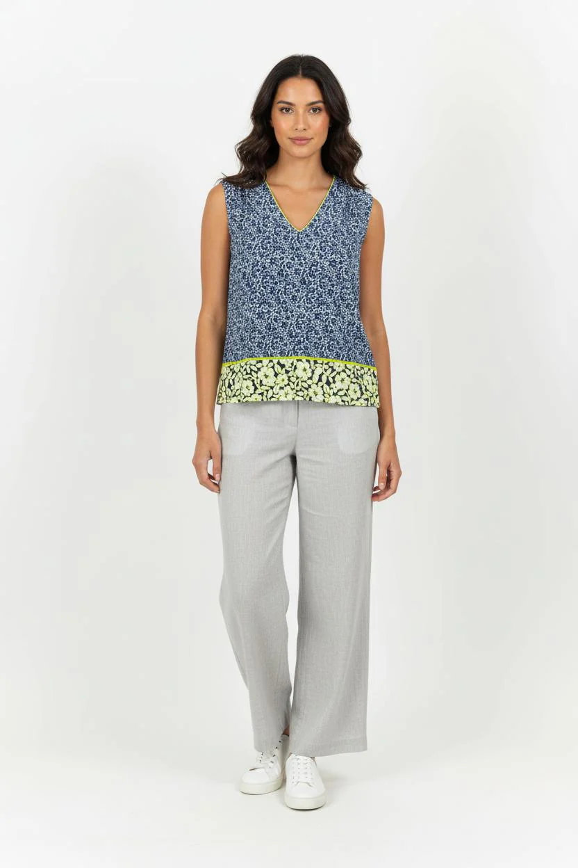 Blouse Sans Manches Bleu et Jaune - Taille S/36