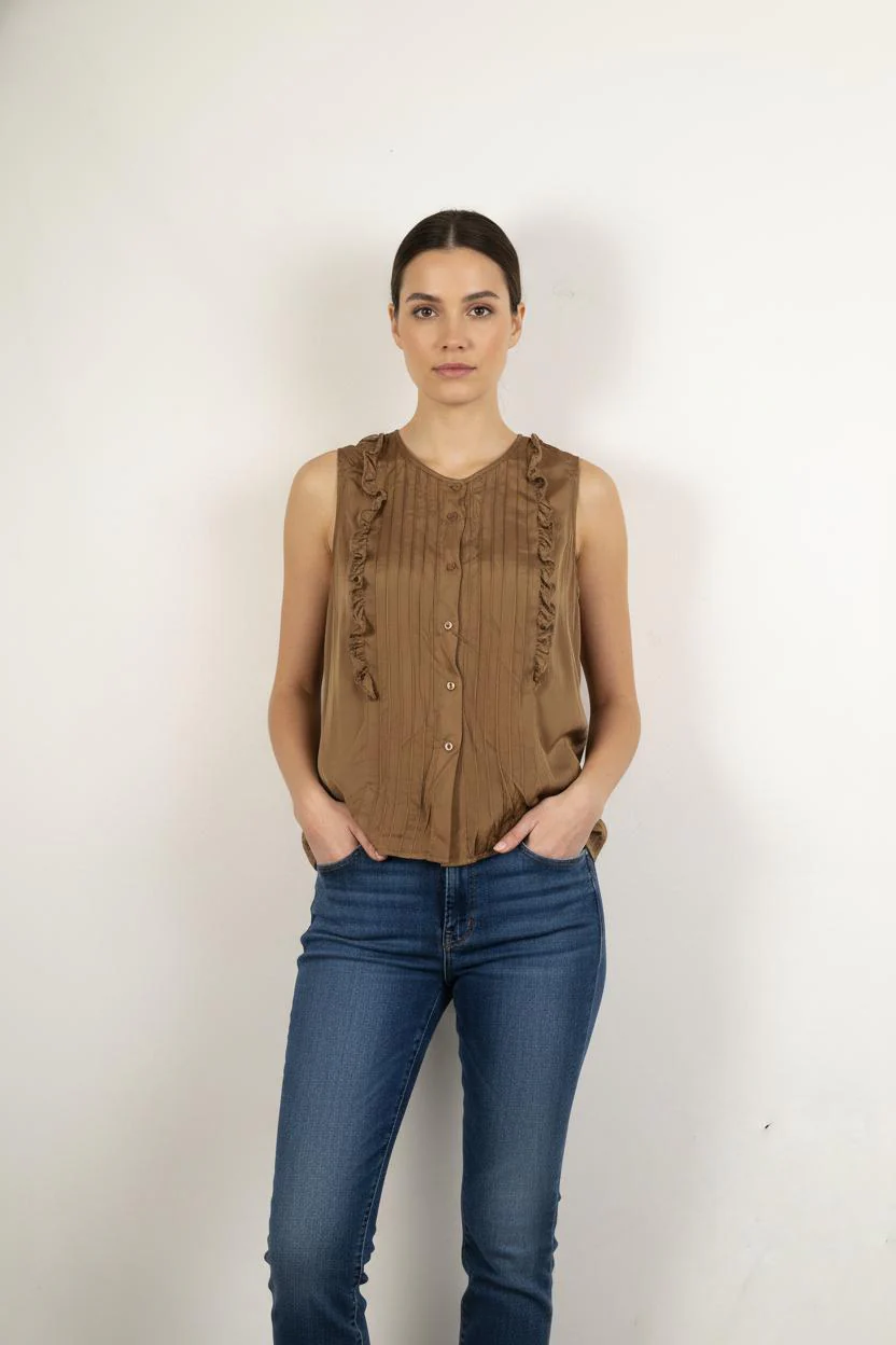 Blouse Sans Manches Marron - Taille XL/42