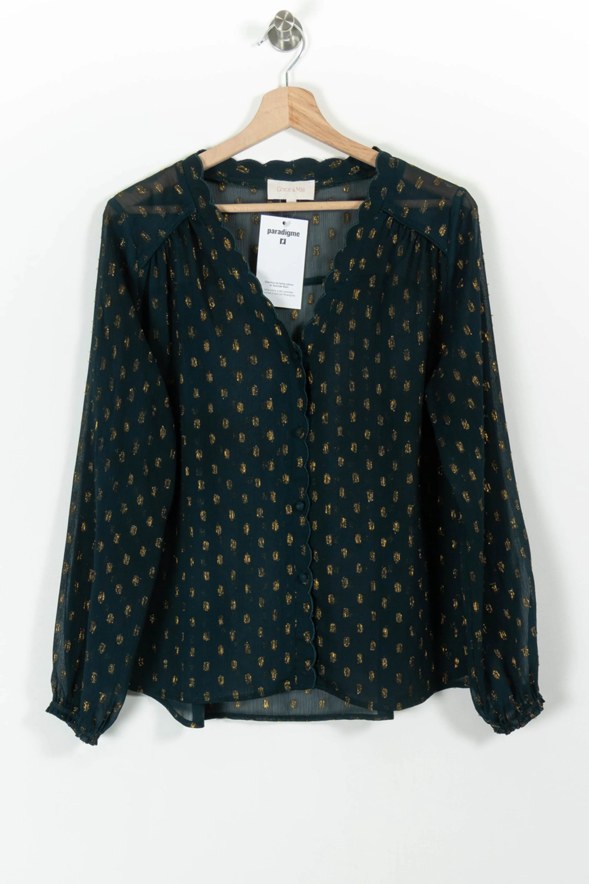 Blouse Verte et Dorée - Taille M/38 - Image 2