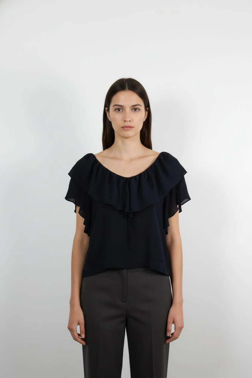 Blouse Volant Bleu - Taille S/36