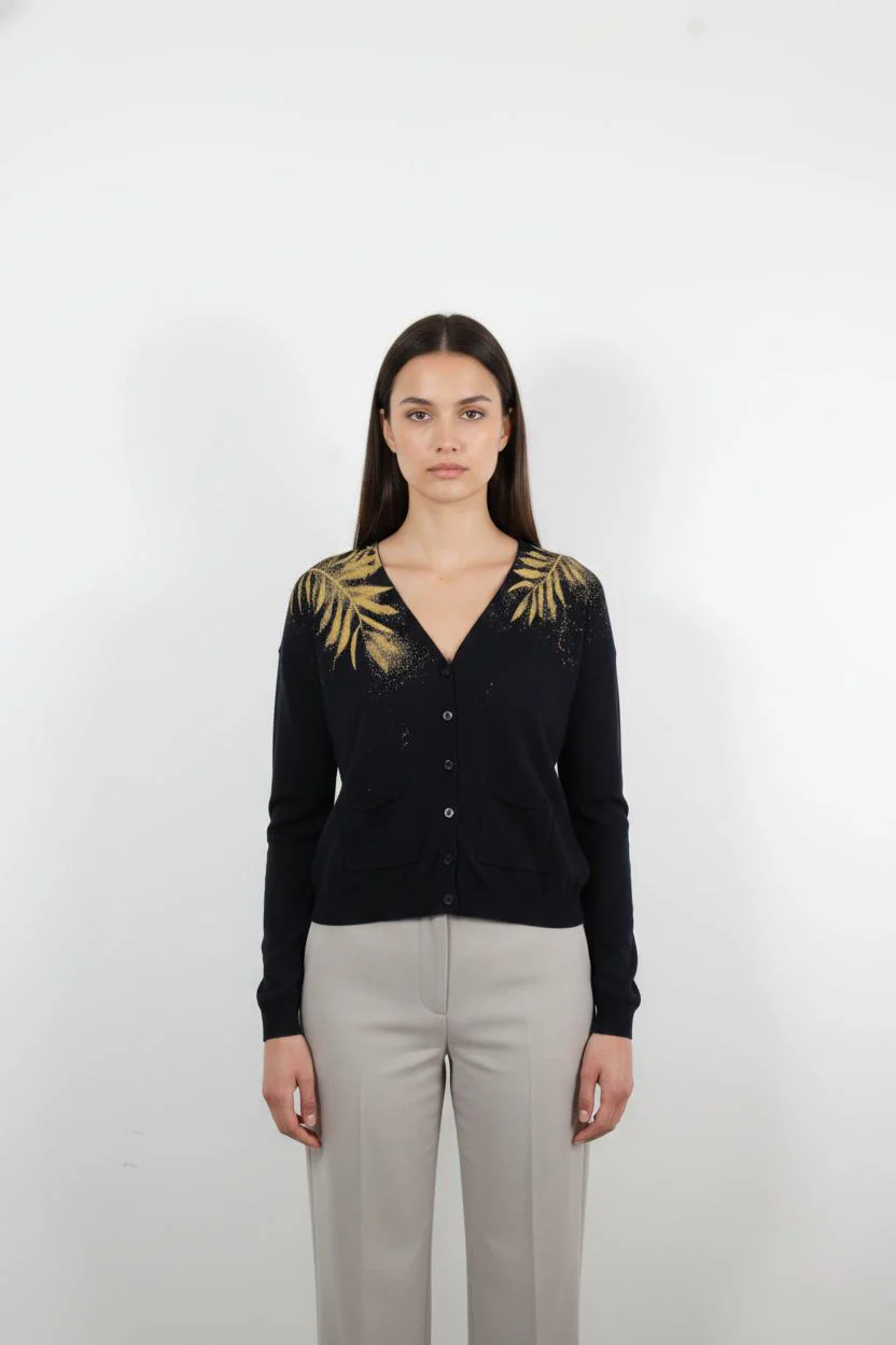 Cardigan Bleu et Doré - Taille S/36