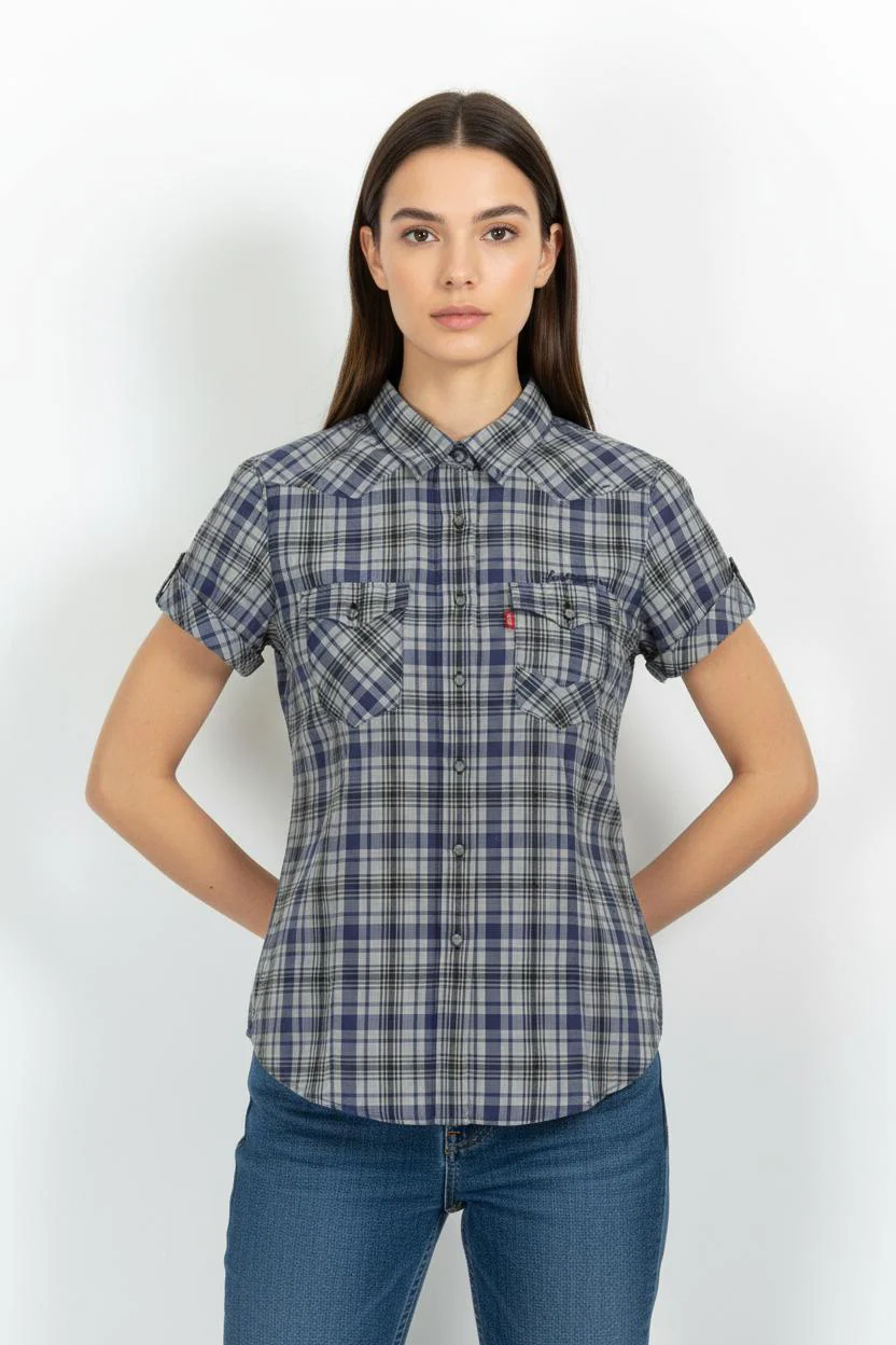Chemise à Carreaux Bleue et Grise - Taille S/36