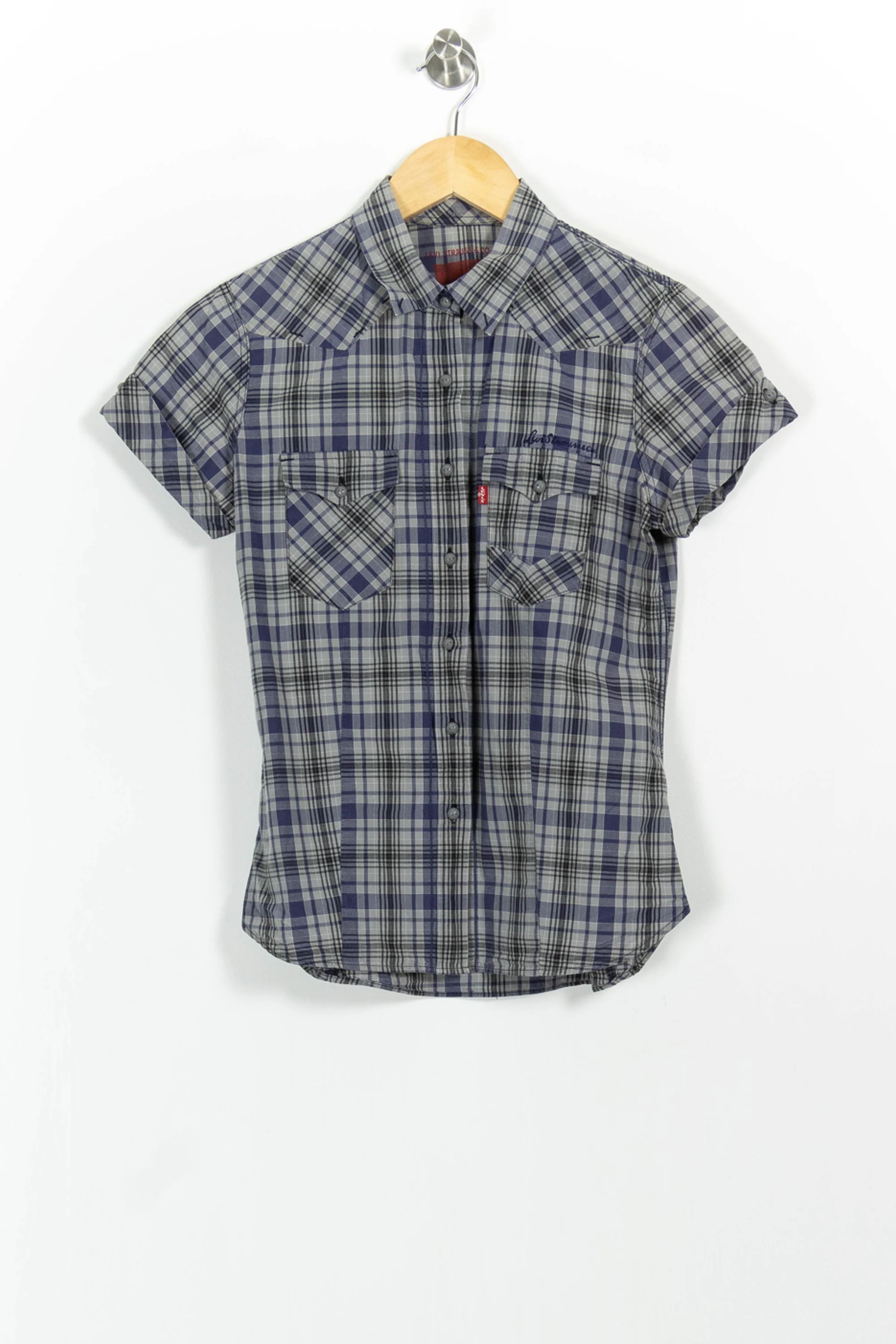 Chemise à Carreaux Bleue et Grise - Taille S/36 - Image 2