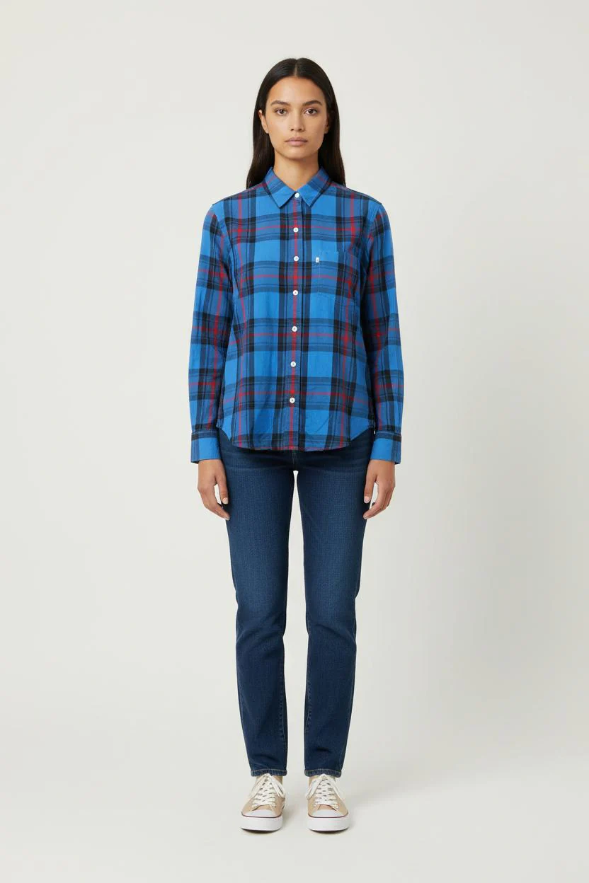 Chemise à Carreaux Bleue et Noire - Taille S/36