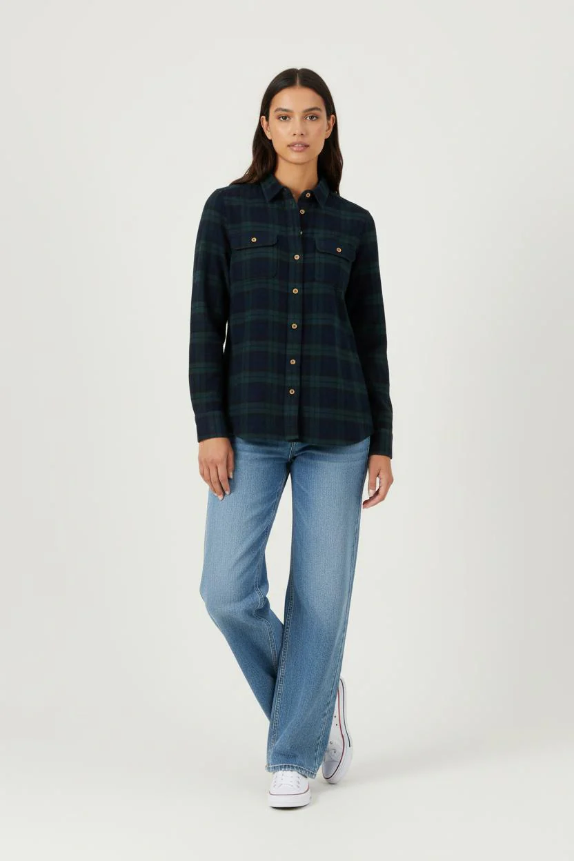 Chemise à Carreaux Bleue et Verte - Taille XS/34