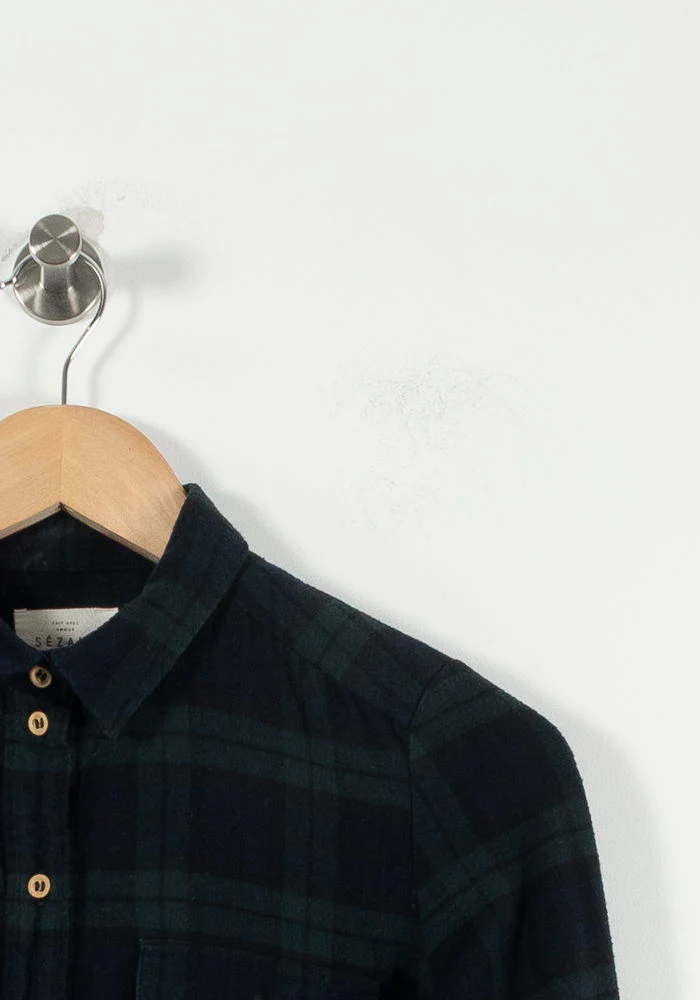 Chemise à Carreaux Bleue et Verte - Taille XS/34 - Image 3