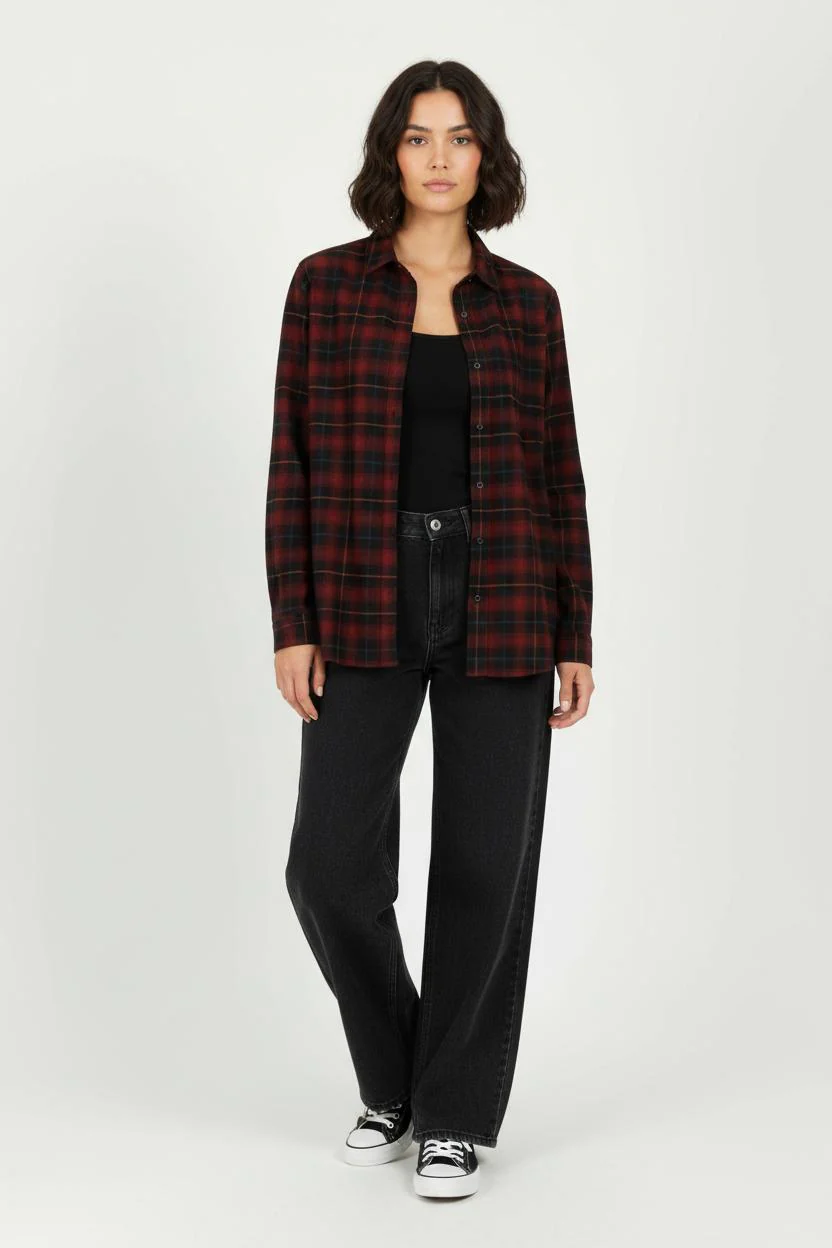 Chemise à Carreaux Bordeaux et Noir - Taille M/38