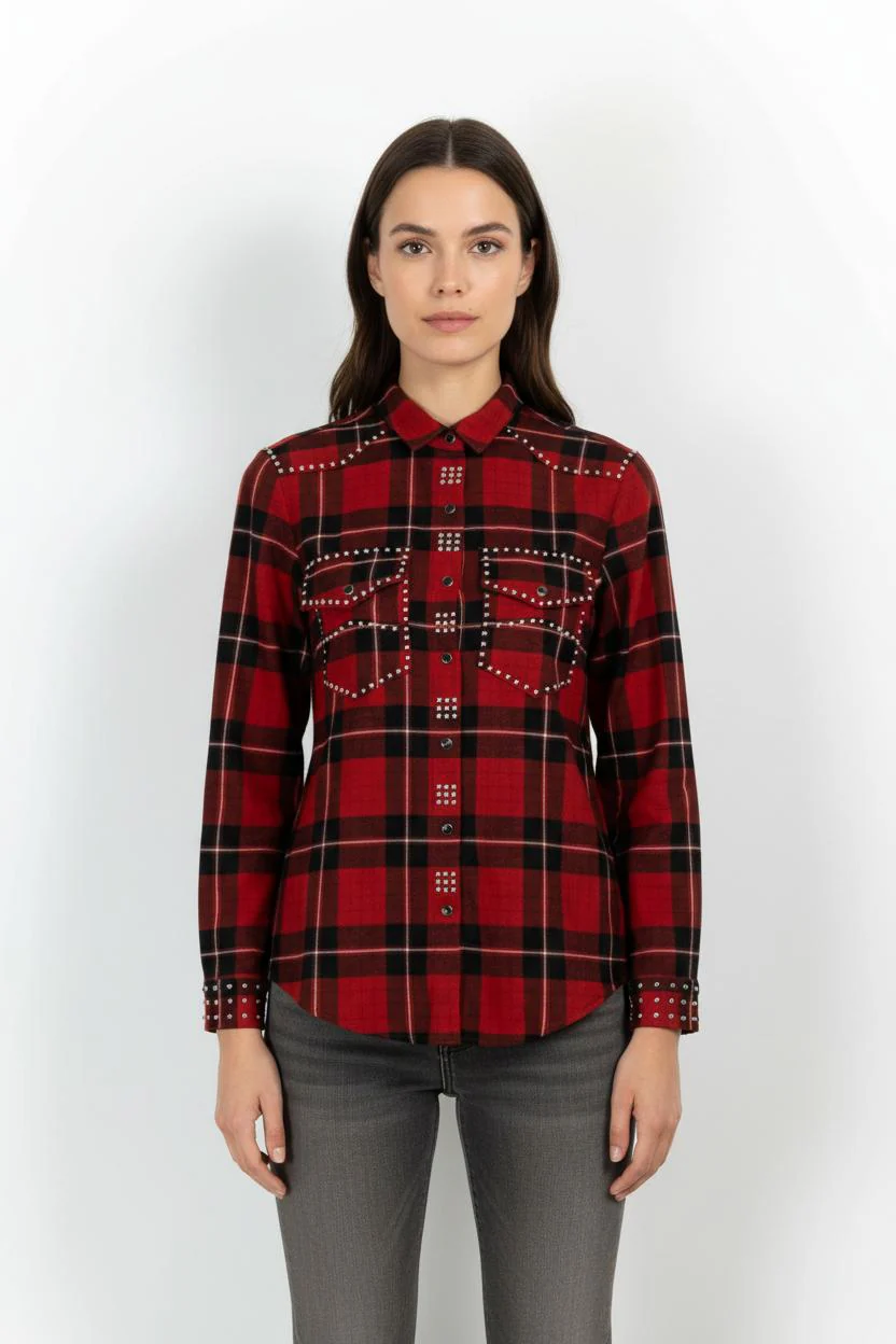 Chemise À Carreaux Bordeaux et Noire - Taille XS/34