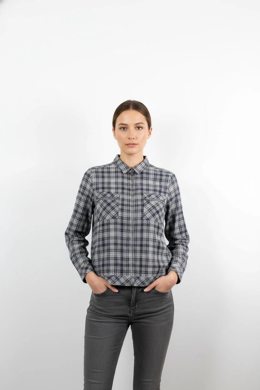 Chemise à Carreaux Grise et Bleue - Taille L/40