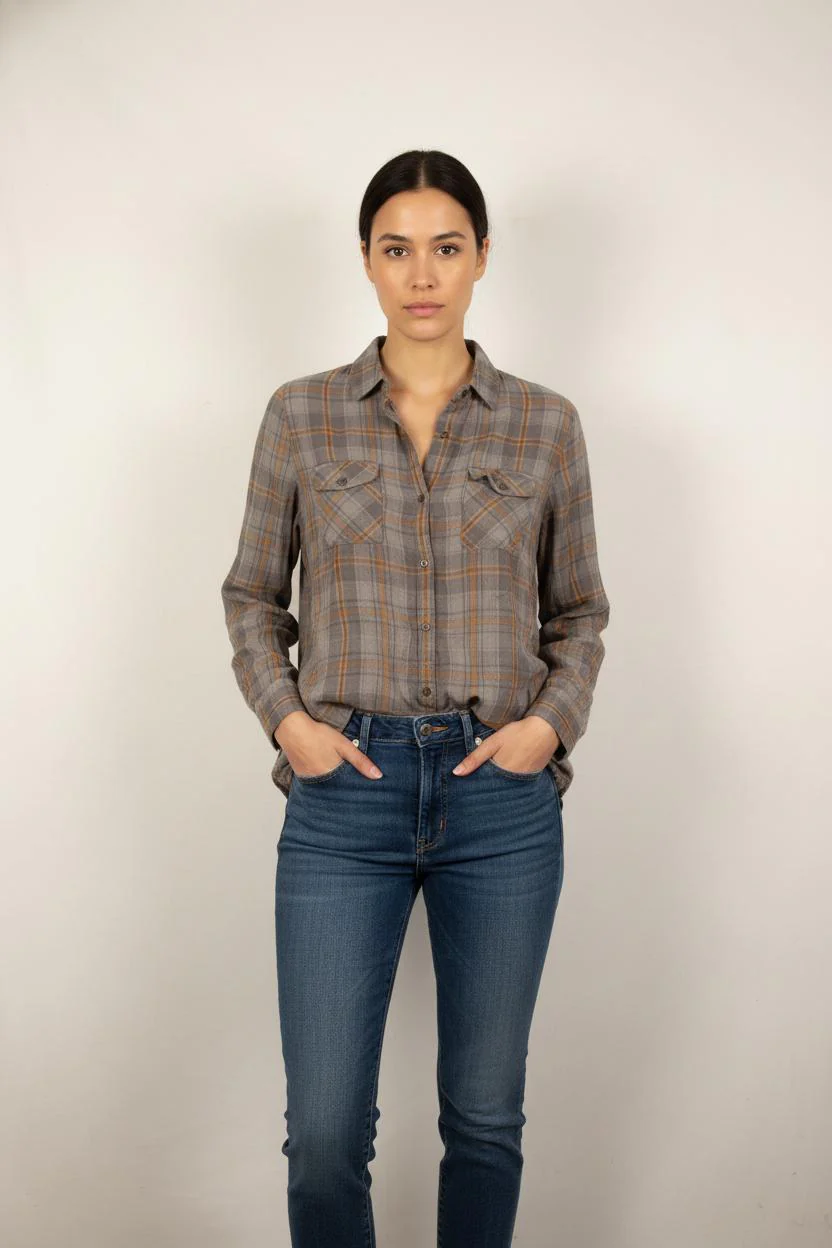 Chemise À Carreaux Grise et Orange - Taille S/36
