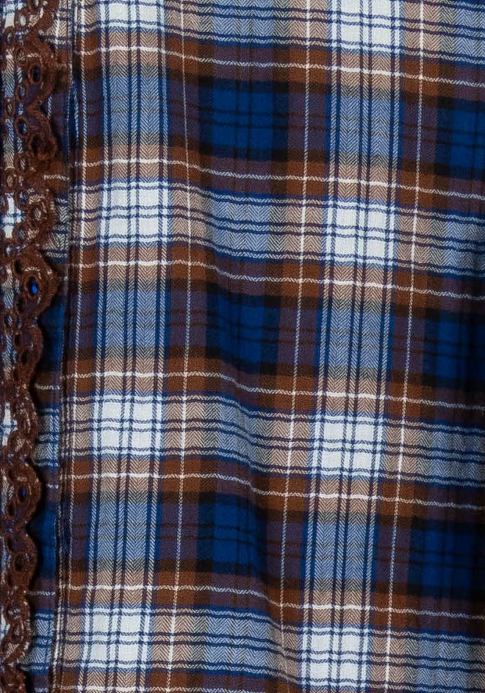 Chemise à Carreaux Marron et Bleue - Taille M/38 - Image 3